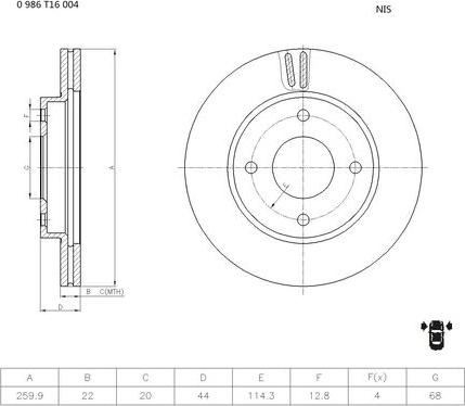 BOSCH 0 986 T16 004 - Тормозной диск avtokuzovplus.com.ua