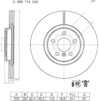 BOSCH 0 986 T16 005 - Гальмівний диск autocars.com.ua