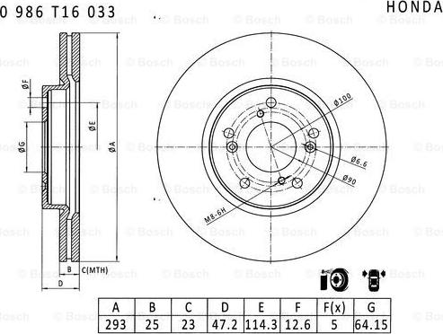 BOSCH 0 986 T16 033 - Гальмівний диск autocars.com.ua