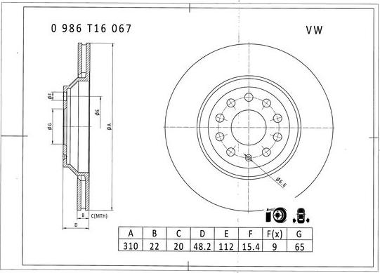 BOSCH 0 986 T16 067 - Гальмівний диск autocars.com.ua