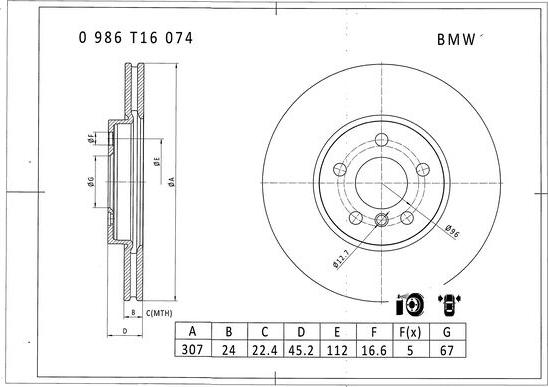 BOSCH 0 986 T16 074 - Тормозной диск avtokuzovplus.com.ua