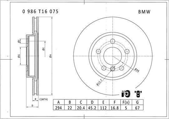 BOSCH 0 986 T16 075 - Гальмівний диск autocars.com.ua