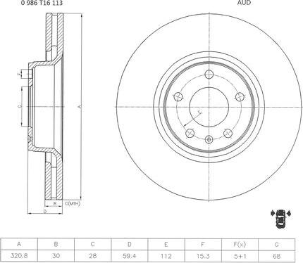 BOSCH 0 986 T16 113 - Гальмівний диск autocars.com.ua