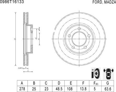 BOSCH 0 986 T16 133 - Тормозной диск autodnr.net