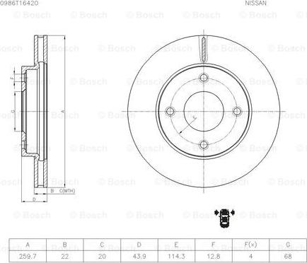 BOSCH 0 986 T16 420 - Тормозной диск avtokuzovplus.com.ua