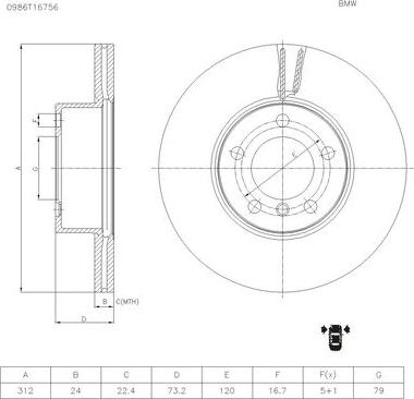 BOSCH 0 986 T16 756 - Гальмівний диск autocars.com.ua