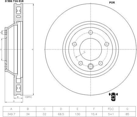 BOSCH 0 986 T16 818 - Тормозной диск avtokuzovplus.com.ua