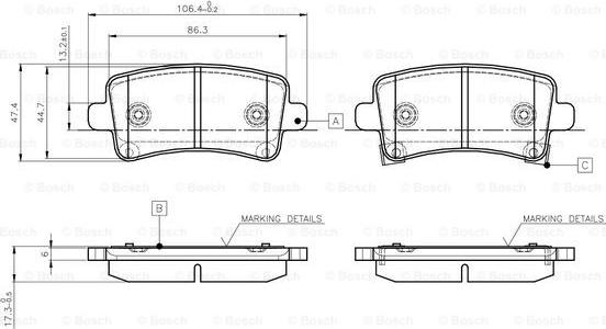 BOSCH 0 986 TB3 106 - Гальмівні колодки, дискові гальма autocars.com.ua