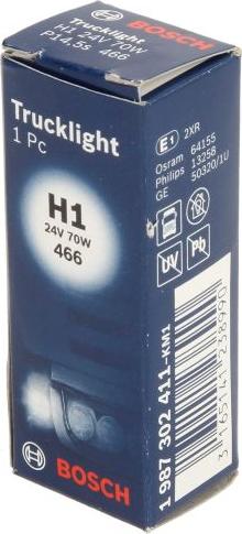 BOSCH 1 987 302 411 - Лампа розжарювання, фара дальнього світла autocars.com.ua