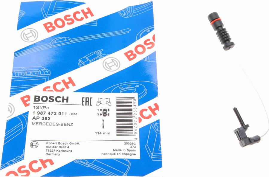 BOSCH 1 987 473 011 - Сигналізатор, знос гальмівних колодок autocars.com.ua