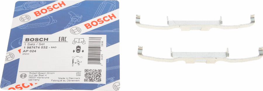 BOSCH 1 987 474 032 - Комплектуючі, колодки дискового гальма autocars.com.ua