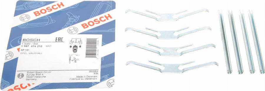 BOSCH 1 987 474 210 - Комплектуючі, колодки дискового гальма autocars.com.ua