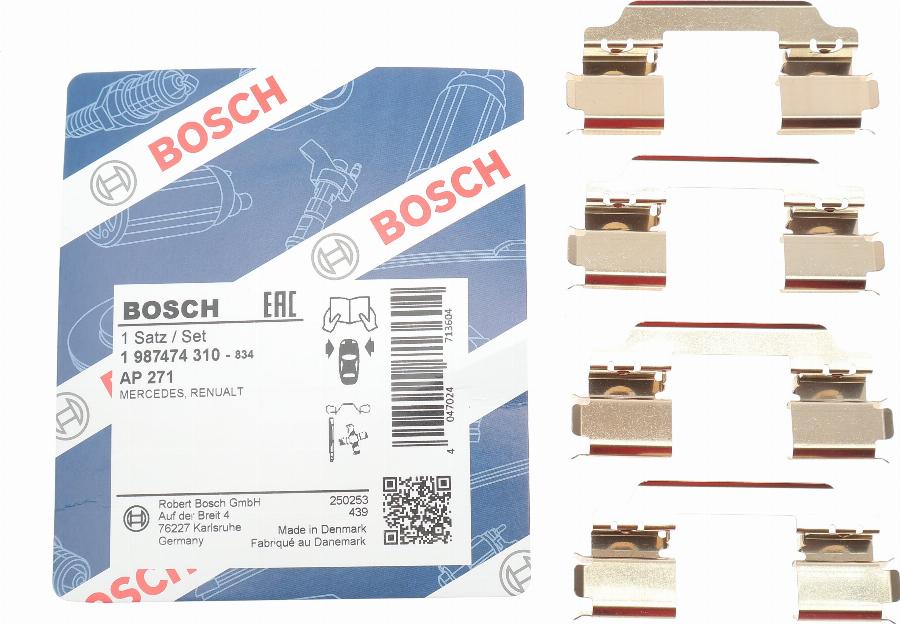 BOSCH 1 987 474 310 - Комплектуючі, колодки дискового гальма autocars.com.ua