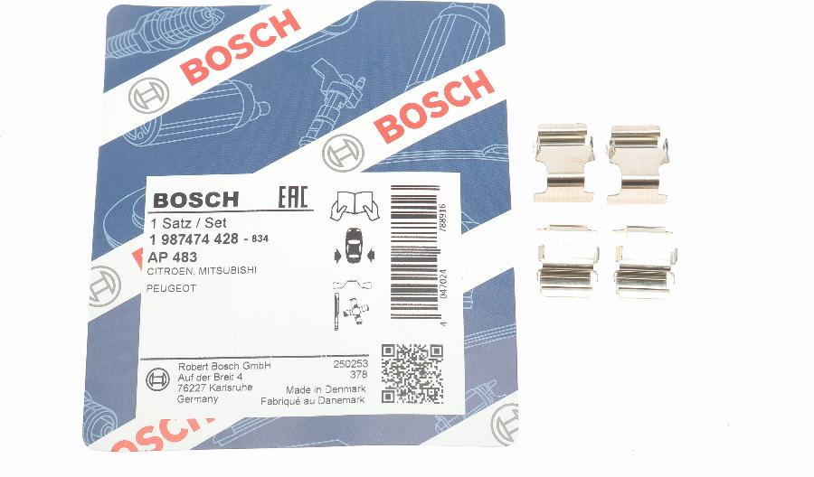 BOSCH 1 987 474 428 - Комплектуючі, колодки дискового гальма autocars.com.ua