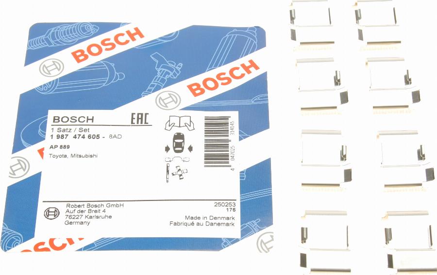 BOSCH 1 987 474 605 - Комплектуючі, колодки дискового гальма autocars.com.ua