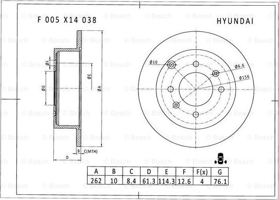 BOSCH F 005 X14 038 - Гальмівний диск autocars.com.ua