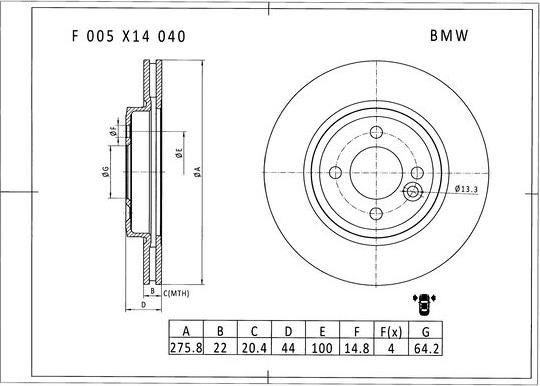 BOSCH F 005 X14 040 - Гальмівний диск autocars.com.ua