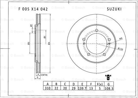 BOSCH F 005 X14 042 - Тормозной диск avtokuzovplus.com.ua