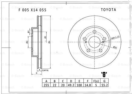 BOSCH F 005 X14 055 - Тормозной диск avtokuzovplus.com.ua