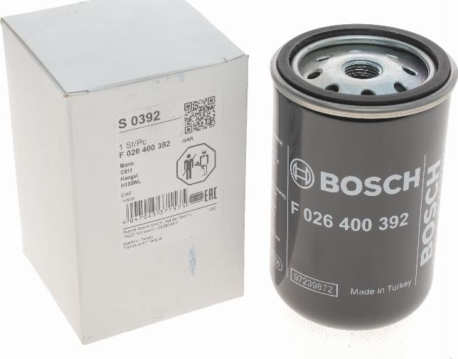 BOSCH F 026 400 392 - Повітряний фільтр autocars.com.ua