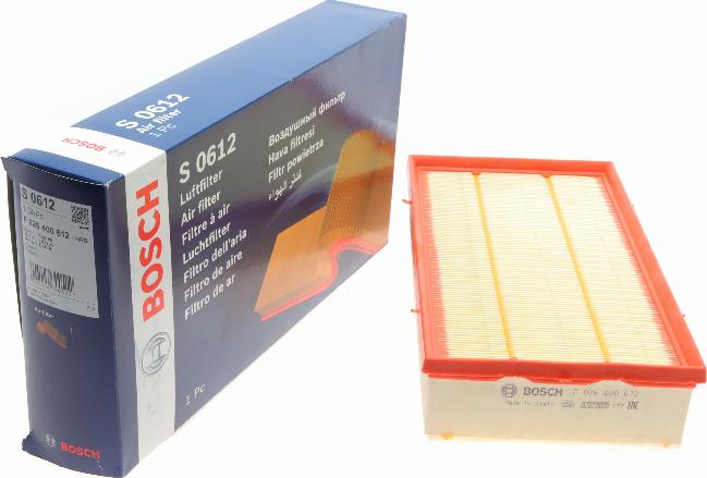 BOSCH F 026 400 612 - Повітряний фільтр autocars.com.ua