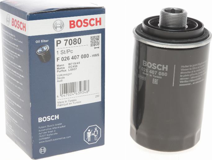 BOSCH F 026 407 080 - Масляний фільтр autocars.com.ua