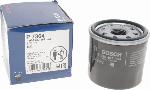 BOSCH F 026 407 364 - Масляний фільтр autocars.com.ua