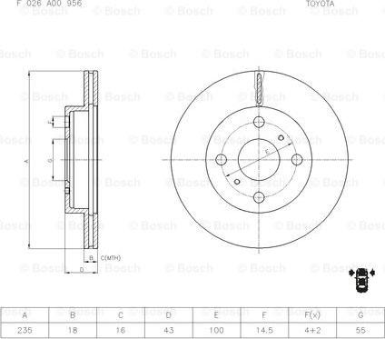 BOSCH F 026 A00 956 - Гальмівний диск autocars.com.ua