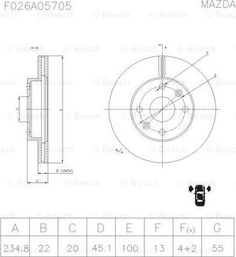 BOSCH F 026 A05 705 - Тормозной диск avtokuzovplus.com.ua