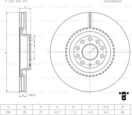 BOSCH F 026 A09 371 - Тормозной диск autodnr.net