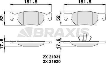 Braxis AA0089 - Гальмівні колодки, дискові гальма autocars.com.ua