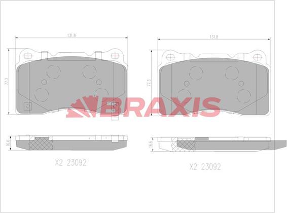 Braxis AA0762 - Гальмівні колодки, дискові гальма autocars.com.ua