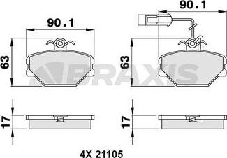 Braxis AB0088 - Гальмівні колодки, дискові гальма autocars.com.ua