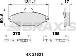 Braxis AB0160 - Гальмівні колодки, дискові гальма autocars.com.ua