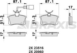 Braxis AB0168 - Гальмівні колодки, дискові гальма autocars.com.ua