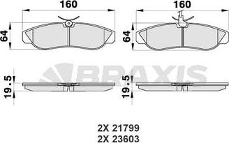 Braxis AB0181 - Гальмівні колодки, дискові гальма autocars.com.ua