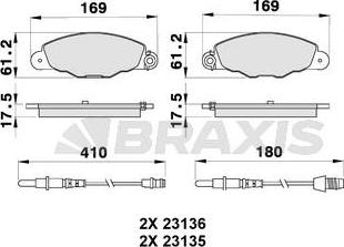 Braxis AB0197 - Гальмівні колодки, дискові гальма autocars.com.ua