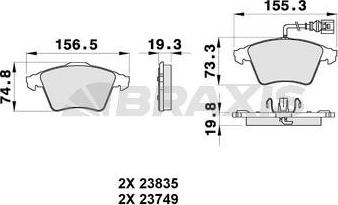 Braxis AB0353 - Гальмівні колодки, дискові гальма autocars.com.ua