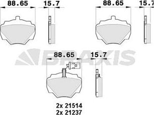 Braxis AB0380 - Гальмівні колодки, дискові гальма autocars.com.ua