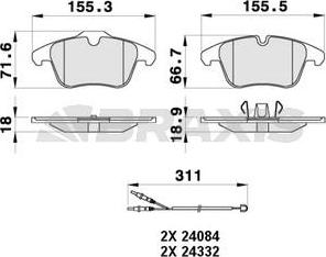 Braxis AB0401 - Гальмівні колодки, дискові гальма autocars.com.ua