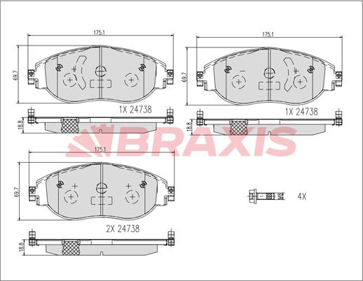 Braxis AB0615 - Гальмівні колодки, дискові гальма autocars.com.ua
