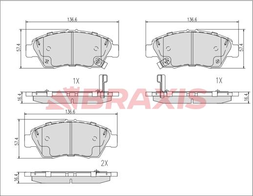 Braxis AB0616 - Гальмівні колодки, дискові гальма autocars.com.ua