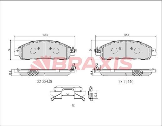 Braxis AB0620 - Гальмівні колодки, дискові гальма autocars.com.ua