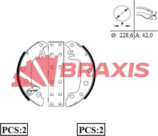 Braxis AC0002 - Комплект гальм, барабанний механізм autocars.com.ua