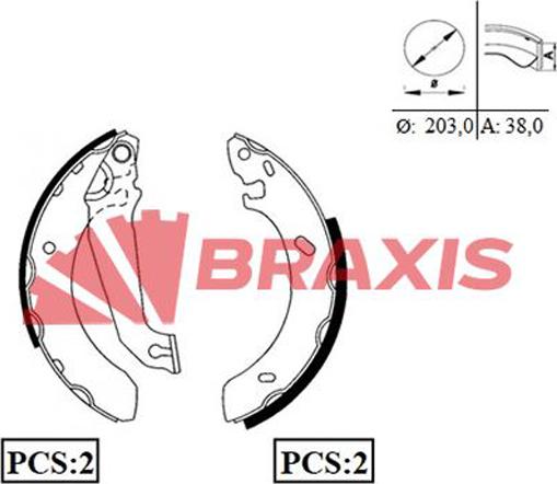 Braxis AC0019 - Комплект гальм, барабанний механізм autocars.com.ua