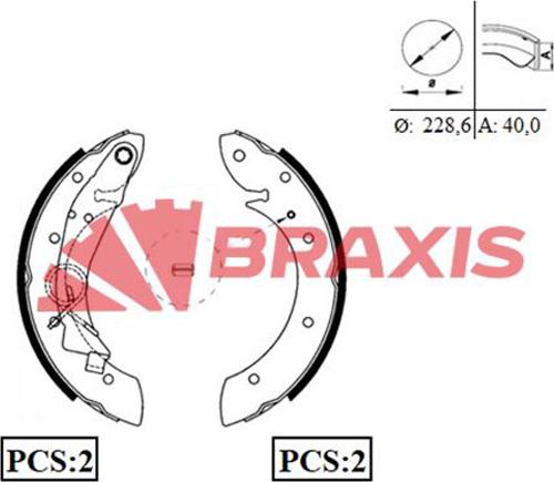 Braxis AC0023 - Комплект гальм, барабанний механізм autocars.com.ua