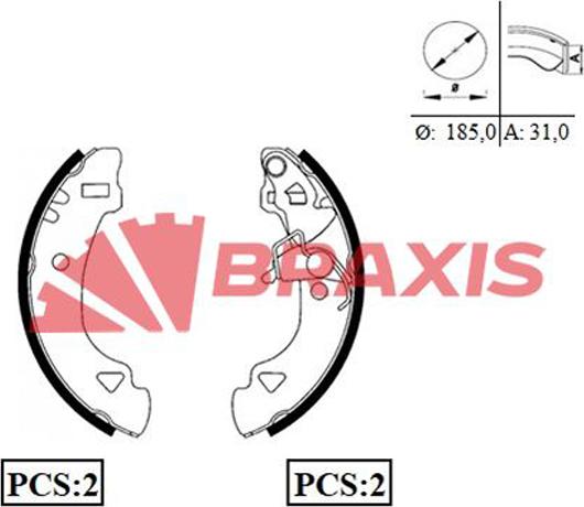 Braxis AC0031 - Комплект гальм, барабанний механізм autocars.com.ua