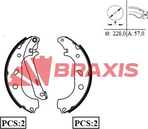 Braxis AC0037 - Комплект гальм, барабанний механізм autocars.com.ua