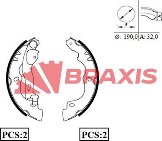 Braxis AC0051 - Комплект гальм, барабанний механізм autocars.com.ua