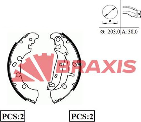 Braxis AC0065 - Комплект гальм, барабанний механізм autocars.com.ua